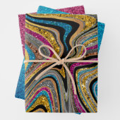 シックなスパークルグリッター大理石アートブルーピンク ラッピングペーパーシート (インサイチュ)