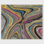 シックなスパークルグリッター大理石アートブルーピンク ラッピングペーパー (フラット)