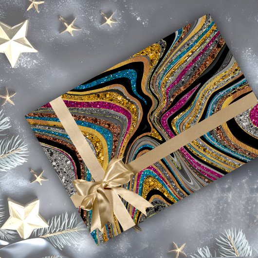 シックなスパークルグリッター大理石アートブルーピンク ラッピングペーパー