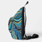 シックなスパークルグリッター大理石アートブルー金ゴールドモノグラム スリングバッグ (右)