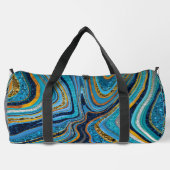 シックなスパークルグリッター大理石アートブルー金ゴールドモノグラム ダッフルバッグ (裏面)