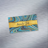 シックなスパークルグリッター大理石アートブルー金ゴールドモノグラム マグネット名刺 (インサイチュ)