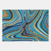 シックなスパークルグリッター大理石アートブルー金ゴールド ラッピングペーパーシート (正面)