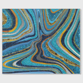 シックなスパークルグリッター大理石アートブルー金ゴールド ラッピングペーパー (フラット)