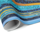 シックなスパークルグリッター大理石アートブルー金ゴールド ラッピングペーパー (ロールコーナー)