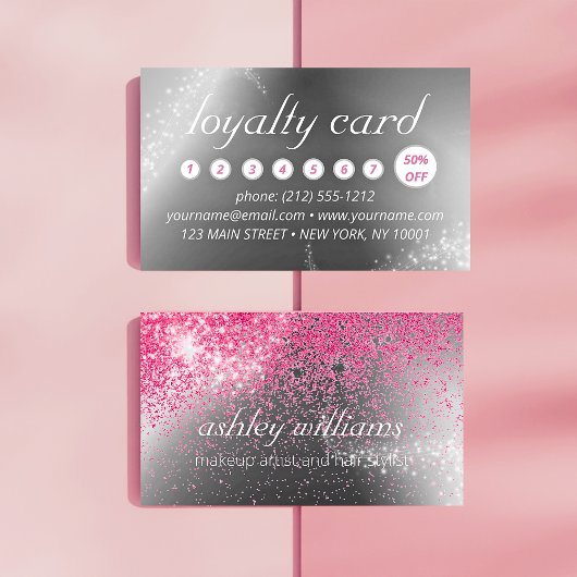 シックなスパークルピンクのメイクアップと髪のロイヤリティカード 名刺