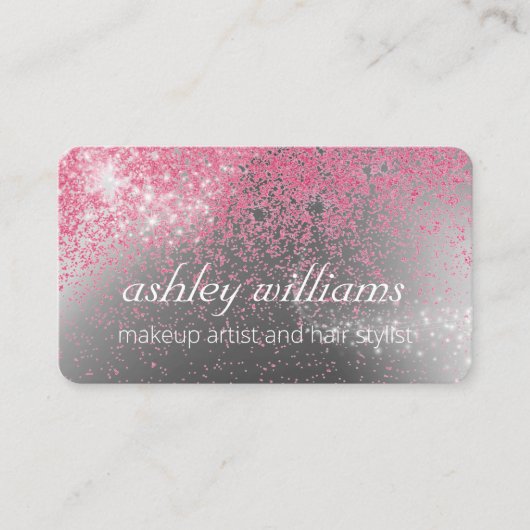 シックなスパークルピンクのメイクアップと髪のロイヤリティカード 名刺 (正面)
