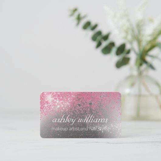 シックなスパークルピンクのメイクアップと髪のロイヤリティカード 名刺 (スタンド正面)