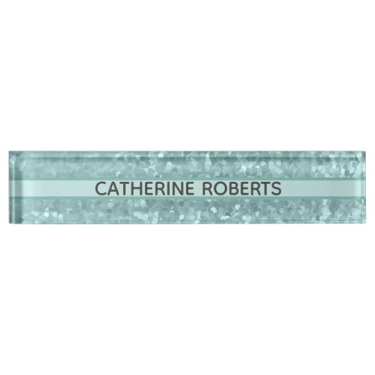 シックなスパークルブルーターコイズ デスクネームプレート (正面)