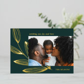 シックなスプラウットグリーンとゴールドフォイルホリデーフォトカード 箔シーズンカード (立ち正面)