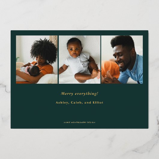 シックなスプラウットグリーンとゴールドフォイルホリデーフォトカード 箔シーズンカード (裏面)