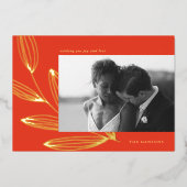 シックなスプラウト赤とゴールドフォイルのホリデーフォトカード 箔シーズンカード (正面)