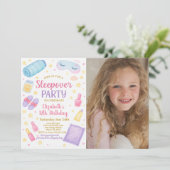 シックなスリーポバー誕生日招待状と写真 招待状 (スタンド正面)