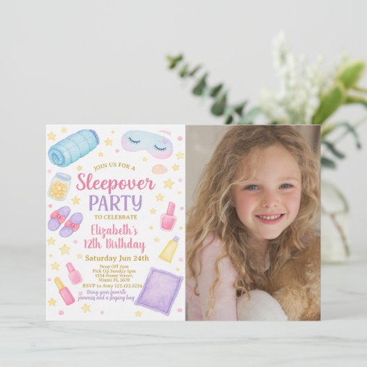 シックなスリーポバー誕生日招待状と写真 招待状 (スタンド正面)