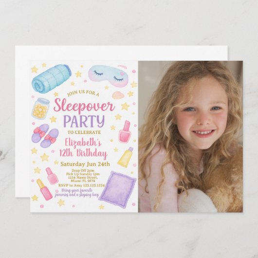 シックなスリーポバー誕生日招待状と写真 招待状 (正面/裏面)