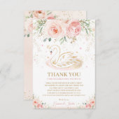 シックなスワンプリンセス赤面ピンクフローラベビーシャワー サンキューカード (正面/裏面)