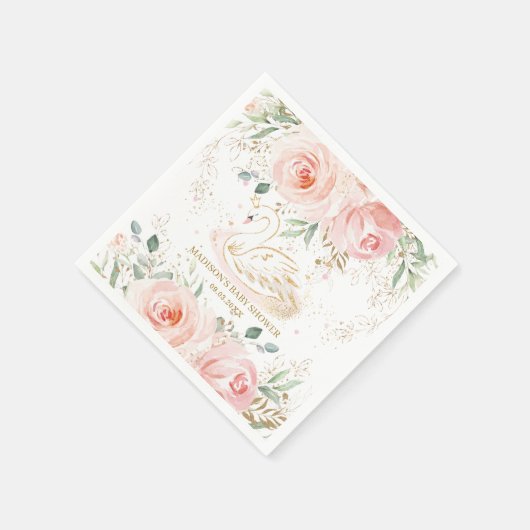 シックなスワン赤面ピンクフローラベビーシャワー誕生日 スタンダードカクテルナプキン (角)
