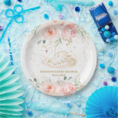 シックなスワン赤面ピンクフローラベビーシャワー誕生日 ペーパープレート (パーティー)