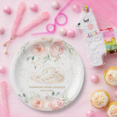 シックなスワン赤面ピンクフローラベビーシャワー誕生日 ペーパープレート (パーティー)