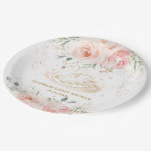 シックなスワン赤面ピンクフローラベビーシャワー誕生日 ペーパープレート (アングル)