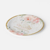 シックなスワン赤面ピンクフローラベビーシャワー誕生日P ペーパープレート (アングル)