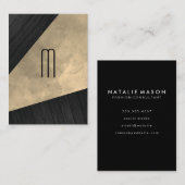 シックなセピアウォーターカラーウッドモノグラム 名刺 (正面/裏面)