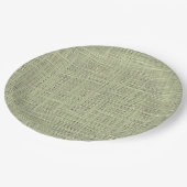 シックなセージのハーブグリーンフェイクジュート生地パターン ペーパープレート (アングル)