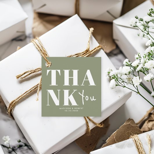 シックなセージはっきりしたグリーンサンキューウェディングパーティー フェイバータグ