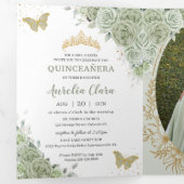 シックなセージグリーンの花柄バタフライデザインのキンセアニエラドレス 三つ折り招待状 (内部最初)