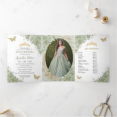 シックなセージグリーンの花柄バタフライデザインのキンセアニエラ 三つ折り招待状 (内部)