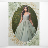 シックなセージグリーンの花柄バタフライデザインのキンセアニエラ 三つ折り招待状 (内部中)