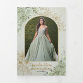 シックなセージグリーンの花柄バタフライデザインのキンセアニエラ 三つ折り招待状 (カバー)