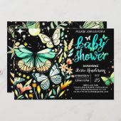 シックなセージフラッタベビーシャワー 招待状 (正面/裏面)