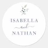 シックなセージ海軍の水彩植物性結婚のシール ラウンドシール (正面)