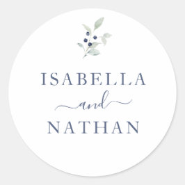 シックなセージ海軍の水彩植物性結婚のシール ラウンドシール