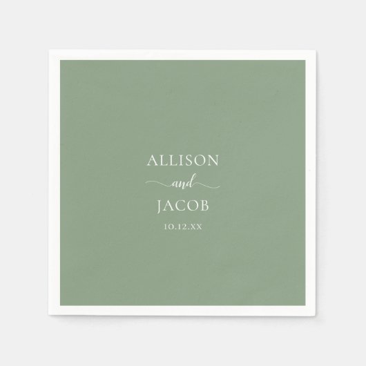 シックなセージ結婚グリーンのナプキンス スタンダードカクテルナプキン (正面)