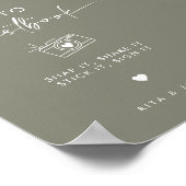 シックなセージ結婚グリーンのフォトゲストブックサイン ポスター (角)