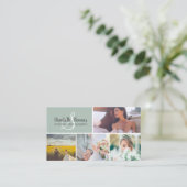 シックなセージ結婚グリーンの写真家コラージュ 名刺 (スタンド正面)