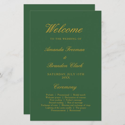 シックなセージ緑と金ゴールドエレガントな結婚式 (正面/裏面)