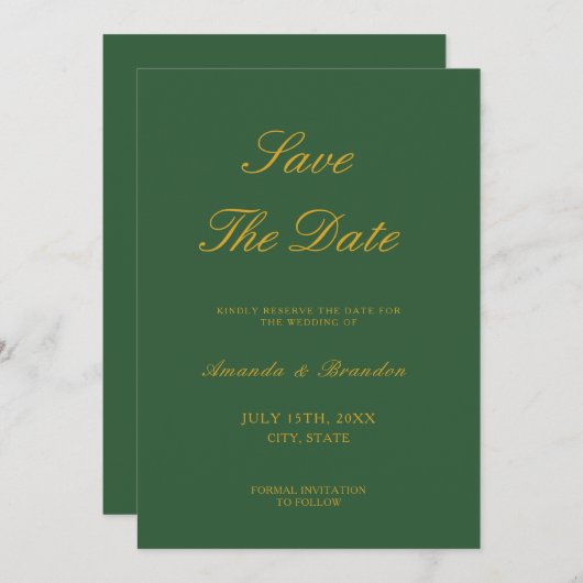 シックなセージ緑と金ゴールドエレガントな結婚式 セーブザデート (正面/裏面)
