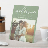 シックなセージ緑のカップルの結婚写真の歓迎 台座サイン (インサイチュ)