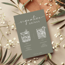 シックなセージ緑のバーシグネチャードリンク結婚ズの看板