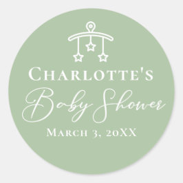 シックなセージ緑のベビーシャワーパーソナライズされた ラウンドシール