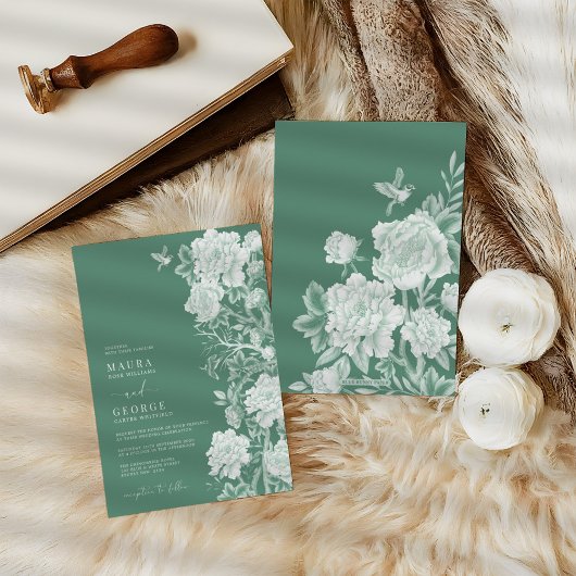 シックなセージ緑の中華料理のフラワーガーデン結婚ズ 招待状