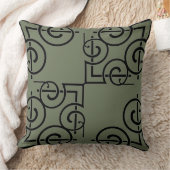 シックなセージ緑の名前ブラックフィリグリー装飾用クッション クッション (ブランケット)