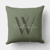シックなセージ緑の名前ブラックフィリグリー装飾用クッション クッション (裏面)