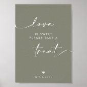 シックなセージ緑の愛は甘いキャンディ結婚のサイン ポスター (正面)