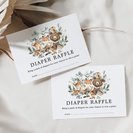 シックなセージ緑の森の動物おむつラッフル エンクロージャーカード