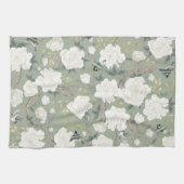 シックなセージ緑の白い陳腐なフローラ磁器 キッチンタオル (横)