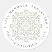 シックなセージ緑の結婚タイル差出人住所 ラウンドシール (正面)